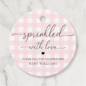 Roze Baby shower van Gingham, gerimpeld met liefde Bedankjes Labels (Voorkant)