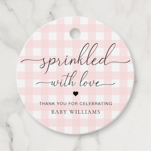 Roze Baby shower van Gingham, gerimpeld met liefde Bedankjes Labels (Voorkant)