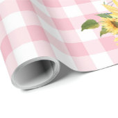 Roze Baby shower van Gingham Sunflower Cadeaupapier (Rol Hoek)