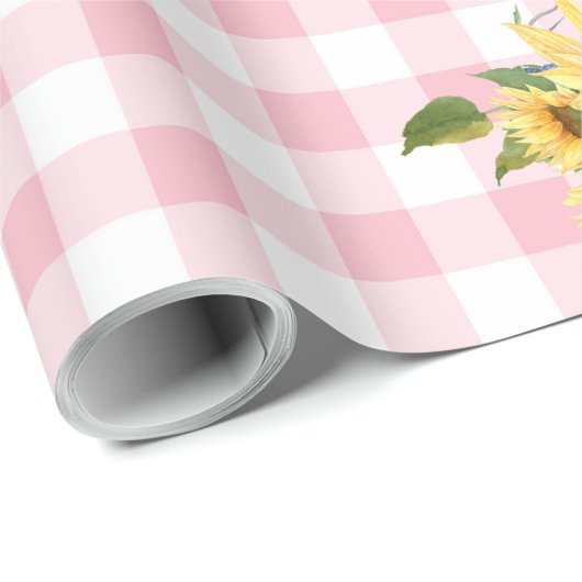 Roze Baby shower van Gingham Sunflower Cadeaupapier (Rol Hoek)