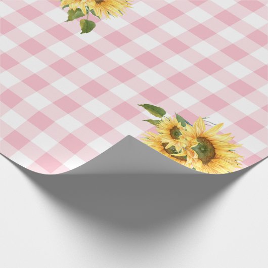 Roze Baby shower van Gingham Sunflower Cadeaupapier (Hoek)