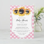 Roze Baby shower van Gingham Sunflower Kaart (Staand voorkant)