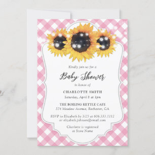 Roze Baby shower van Gingham Sunflower Kaart