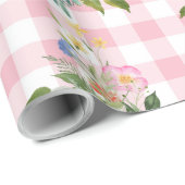 Roze Baby shower van Gingham Wildflower Wrapppapie Cadeaupapier (Rol Hoek)