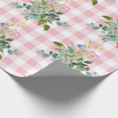 Roze Baby shower van Gingham Wildflower Wrapppapie Cadeaupapier (Hoek)