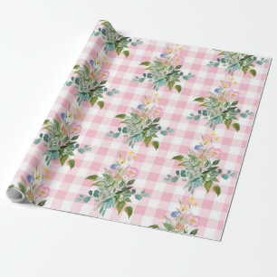 Roze Baby shower van Gingham Wildflower Wrapppapie Cadeaupapier