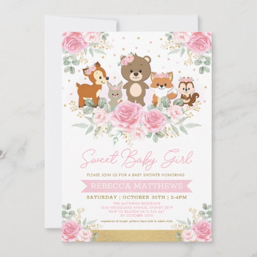 Roze Baby shower van goudhaver Kaart (Voorkant)