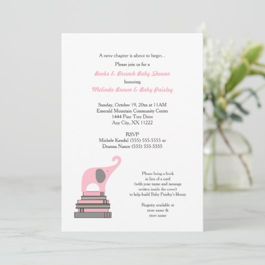 Roze Baby shower van het Elephant Book/Books Brunc Kaart (Staand voorkant)