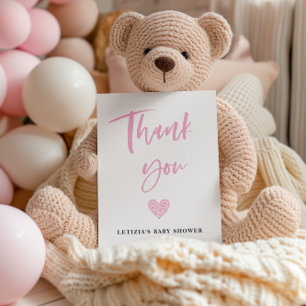 Roze Baby shower van het hart Bedankkaart