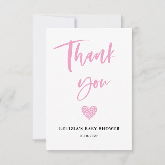 Roze Baby shower van het hart Bedankkaart (Voorkant)