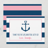 Roze Baby shower van het meisje van de marine Bedankkaart (Voorkant / Achterkant)