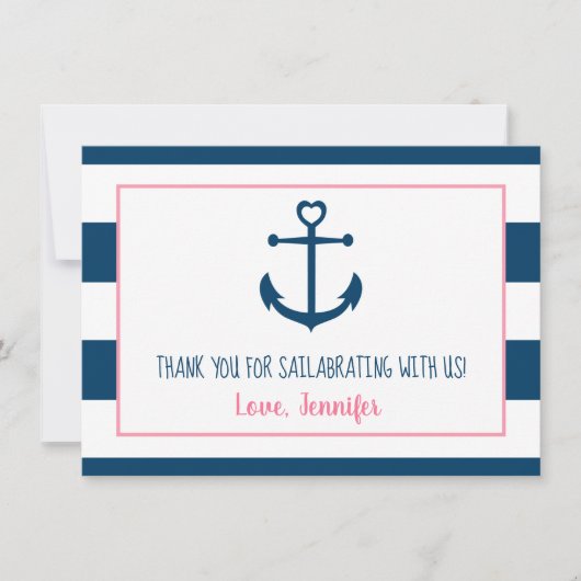 Roze Baby shower van het meisje van de marine Bedankkaart (Voorkant)