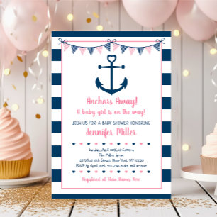 Roze Baby shower van het meisje van de marine Kaart