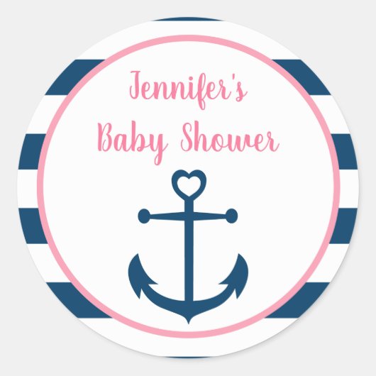 Roze Baby shower van het meisje van de marine Ronde Sticker (Voorkant)