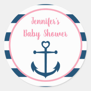Roze Baby shower van het meisje van de marine Ronde Sticker