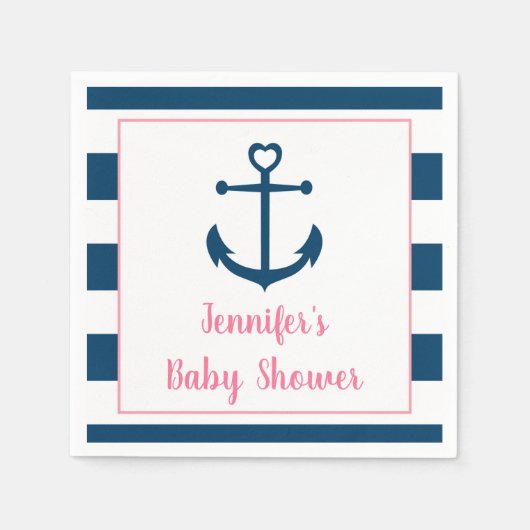 Roze Baby shower van het meisje van de marine Servet (Voorkant)