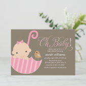 Roze Baby shower van het Meisje van de Umbrella Kaart (Staand voorkant)