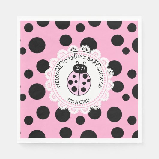 Roze Baby shower van Ladybug Girl Servet (Voorkant)