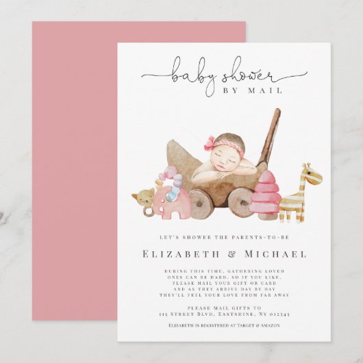 Roze Baby shower van Mail Girl Boho over lange afs Kaart (Voorkant / Achterkant)