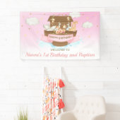 Roze Baby shower van Noah eerste verjaardag Achter Spandoek (Insitu)