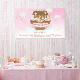 Roze Baby shower van Noah eerste verjaardag Achter Spandoek