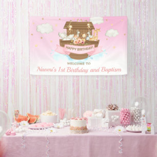 Roze Baby shower van Noah eerste verjaardag Achter Spandoek