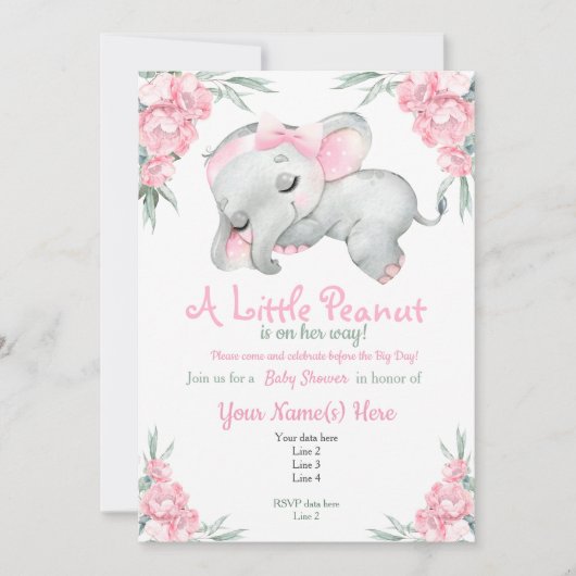 Roze Baby shower van olifant Kaart (Voorkant)