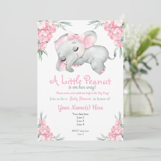 Roze Baby shower van olifant Kaart (Staand voorkant)