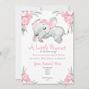 Roze Baby shower van olifant Kaart