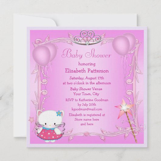 Roze Baby shower van Princess Kitty Cat Fairy Kaart (Voorkant)