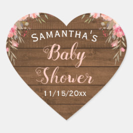 Roze Baby shower van Roze Floral Hart Sticker