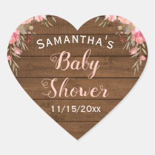 Roze Baby shower van Roze Floral Hart Sticker