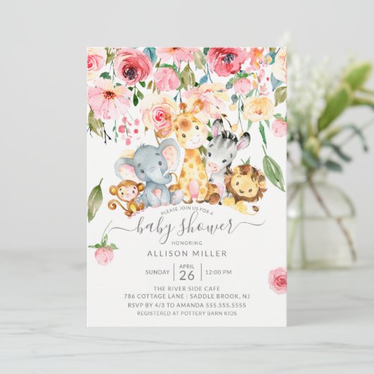 Roze Baby shower van vlinderbloemigen Safari Kaart (Staand voorkant)