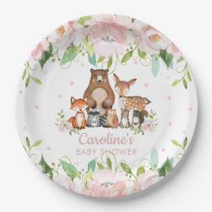 Roze Baby shower van wilde bosdieren Papieren Bordje