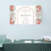 Roze | Baby shower van witte bloemen (Floral) Spandoek (Beurs)