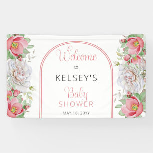 Roze   Baby shower van witte bloemen (Floral) Spandoek