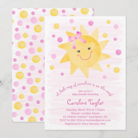 Roze Baby shower van zonneroze geel Kaart (Voorkant / Achterkant)