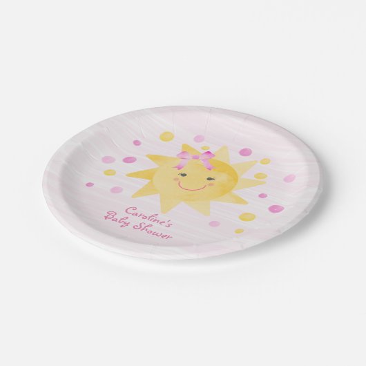 Roze Baby shower van zonneroze geel Papieren Bordje (Gekanteld)
