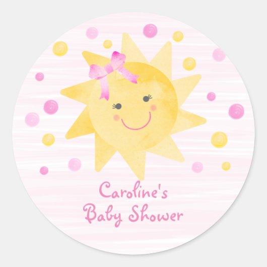 Roze Baby shower van zonneroze geel Ronde Sticker (Voorkant)
