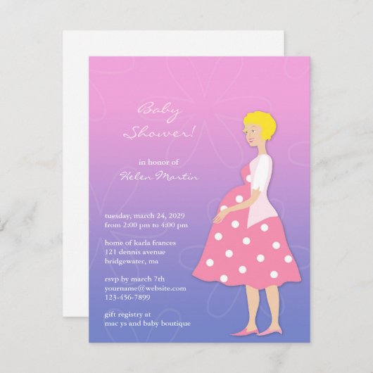 Roze Baby shower Vaste uitnodiging (Voorkant / Achterkant)