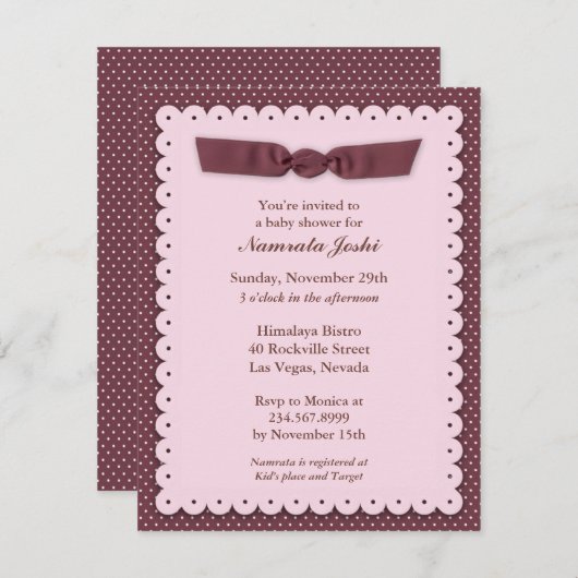 Roze Baby shower Vaste uitnodiging (Voorkant / Achterkant)