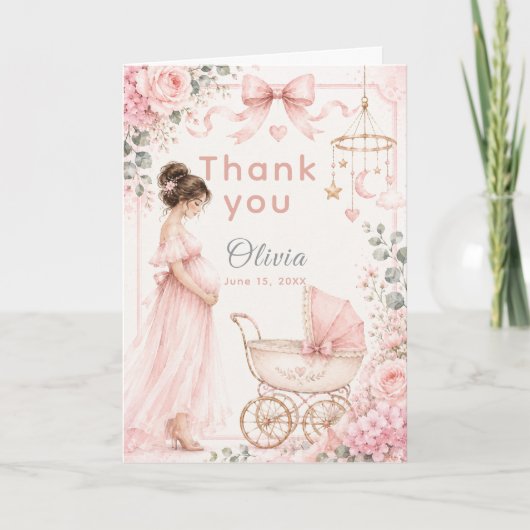 Roze baby shower viering bedankkaart (Voorkant)