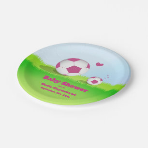 Roze Baby shower Voetbal   Bord papier