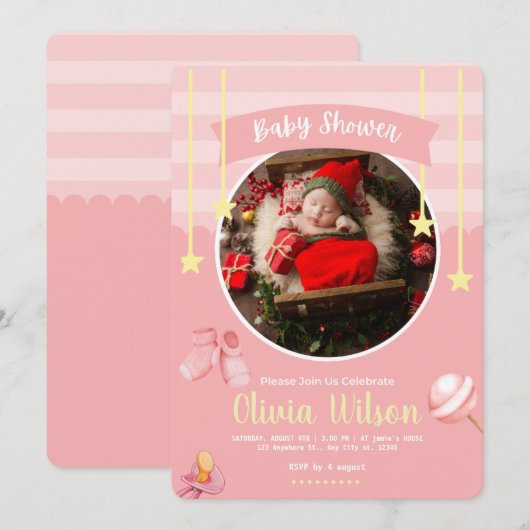 Roze Baby shower voor afspelen Kaart (Voorkant / Achterkant)