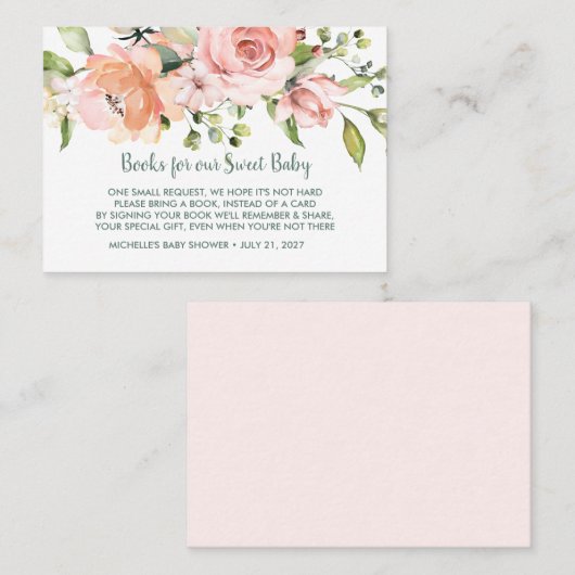 Roze Baby shower voor het aanvragen van een floree Aanbevelingskaartje (Voorkant / Achterkant)