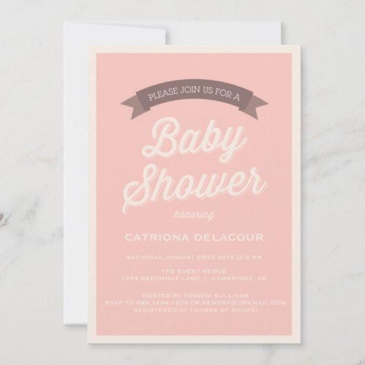 Roze  Baby shower voor Typografie Kaart (Voorkant)