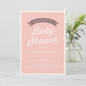 Roze  Baby shower voor Typografie Kaart (Staand voorkant)
