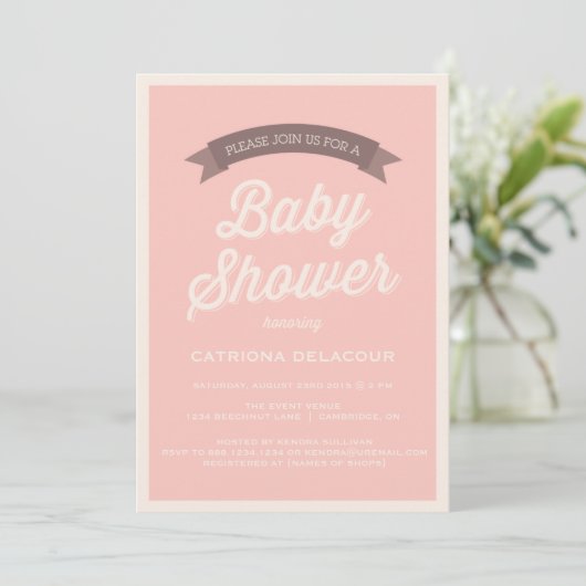 Roze  Baby shower voor Typografie Kaart (Staand voorkant)