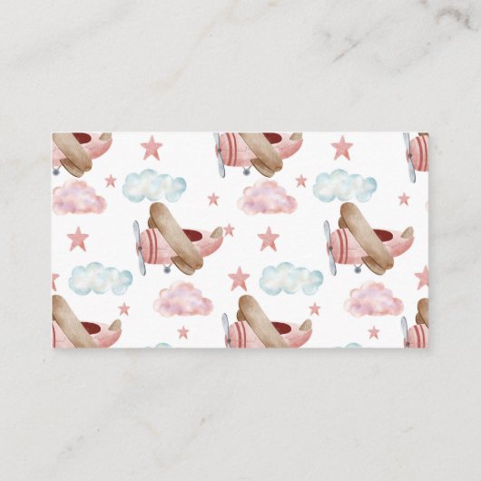 Roze Baby shower voor vliegtuigklep Informatiekaartje (Achterkant)