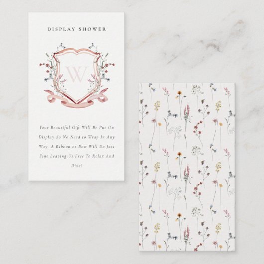 Roze Baby shower voor Wildflower Crest Display Informatiekaartje (Voorkant / Achterkant)